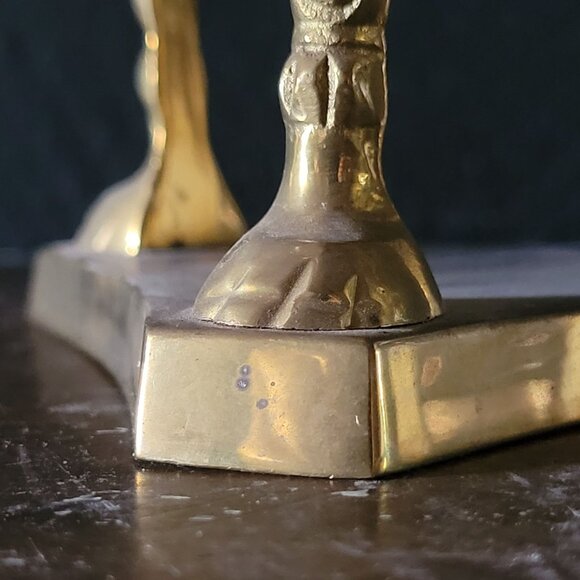 Vtg Brass Ram Head and Hoof Stand w/ Black & White Marble Sphere, Dark Academia - Picture 6 of 8